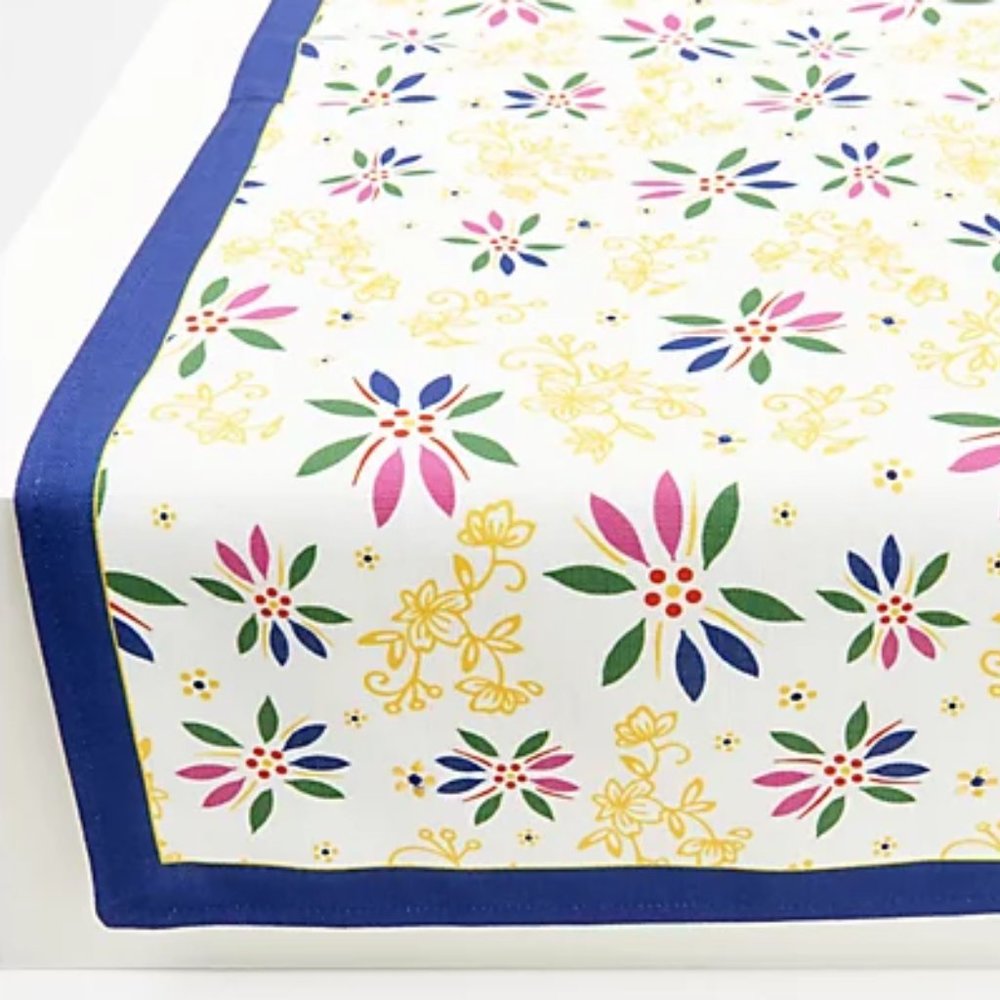 2pk Embroidered Table Runner Temp-tations Confetti White blue multi New
